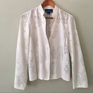 Evan Picone White Burnout Mandarin Collar Jacket 4